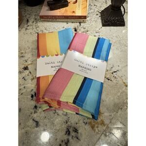 Arlee Home Fashions Stripe Napkins Set Of 4 Yellow Orange Blue 19” X 19” New